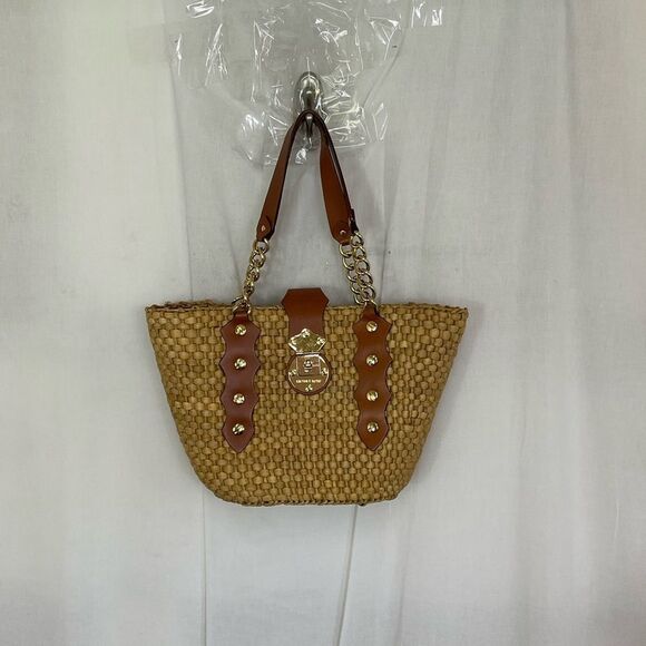 Michael Kors Vintage Women’s Santorini Straw Raffia Leather Tote Shoulder Bag - Picture 4 of 16